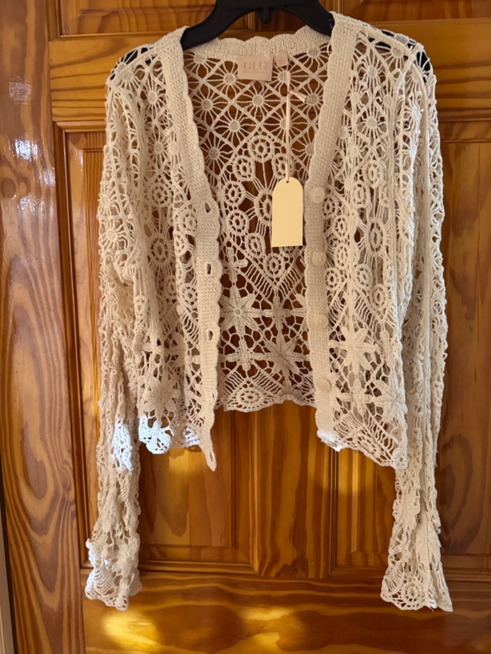 G.I.L.I. Cream Crochet Openwork Button Cardigan - Women's Top
